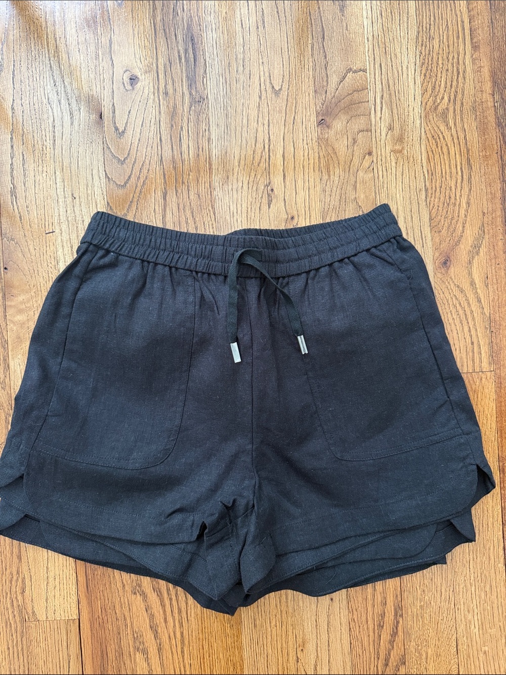 New Deluc. Black Women's Drawstring linen shorts XS, S, M, L